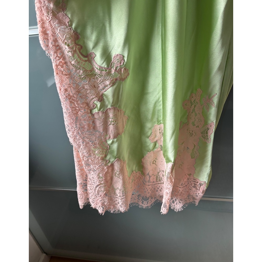 NWT* Alice + Olivia Kerr Midi Slip Dress Satin Green Pink Lace Fairy Romantic 10 - Picture 9 of 15